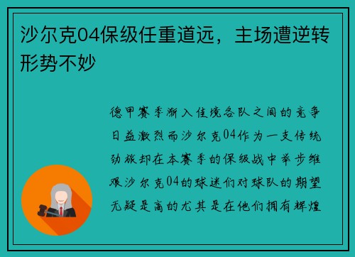 沙尔克04保级任重道远，主场遭逆转形势不妙